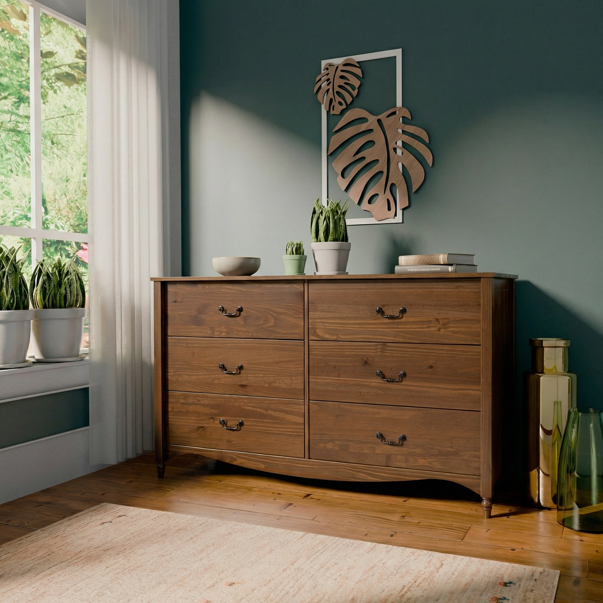 Red Barrel Studio® Brixton Solid Wood 6 Drawer Dresser Walnut